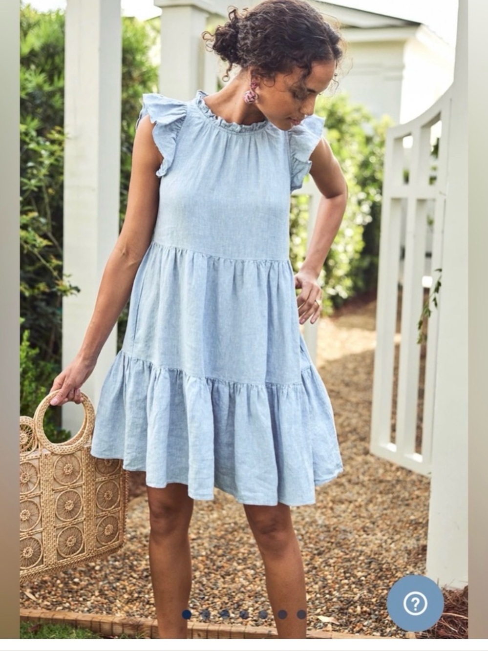 Lake Helen Dress blue linen tiered flutter sleeve new without tags XL pockets